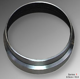 An earliest version of chrome metal lens hood for Nikkor-P 8.5cm f/2.0 telephoto lens inverse view