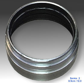 2nd 2-pieces version of chrome metal lens hood for Nikkor-P 8.5cm f/2.0 telephoto lens inverse / rear view