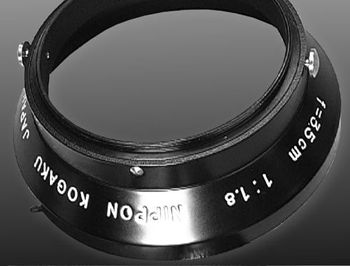 The bayonet type lens hood design used in the f=3.5cm 1:1.8 fast speed wideangle lens