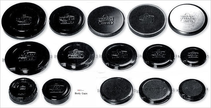 Various lens caps (front and rear) designs appeared throughout the Nikon rangefinder era