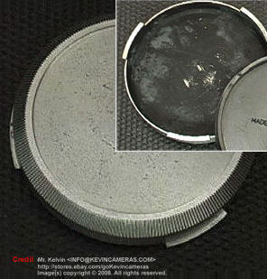 photo inner section insert:- Nippon Kogaku Tokyo front lens cap early 2nd design/version with chrome rear lens cap