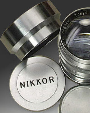 An old, earliest chrome version of front lens hood design for Nikon rangefinder Nikkor lenses with large 