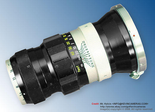 Section view of various lens features on a rangefinder (RF) version of the Nikkor-T 1:4 f=10.5cm (Nikkor-T 105mm f/4.0) telephoto lens for Nikon rangefinder system