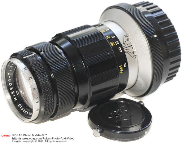 A reflex F mount version of the Nikkor-T 1:4 f=10.5cm (Nikkor-T 105mm f/4.0 non Ai Nikkor) telephoto lens for Nikon reflex SLR camera system