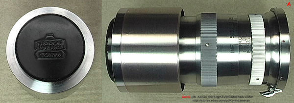 Front lens cap and side view of the early Nikkor-Q.C 1:3.5 f=13.5cm telephoto lens for rangefinder Nikon cameras