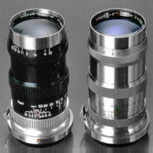 Two designs of chrome and black Nikkor-Q.C 1:3.5 f=13.5cm telephoto lens for rangefinder Nikon cameras