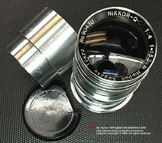 An early Nippon Kogaku Nikon's RF MIOJ Nikkor-Q.C 1:3.5 f=13.5cm telephoto lens for Nikon rangefinder cameras