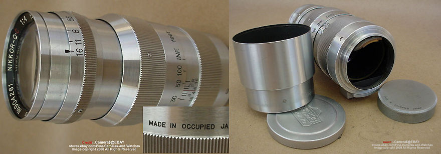 front section view with accessories for Nippon Kogaku Tokyo (MIOJ) / Nikon's RF Nikkor-Q.C 1:3.5 f=13.5cm telephoto lens