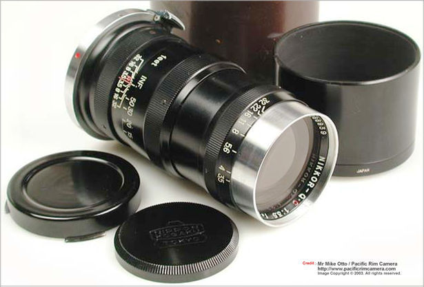 All black or black paint version of the Nikkor-Q.C 1:3.5 f=13.5cm telephoto lens for rangefinder Nikon cameras