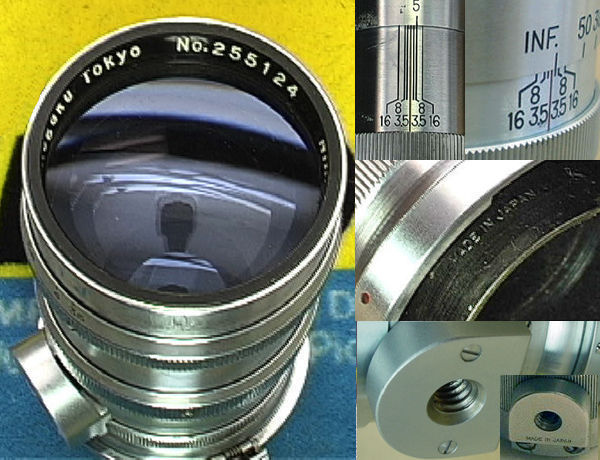 early series of Nikkor-Q.C 1:3.5 f=13.5cm telephoto lens for rangefinder Nikon cameras in chrome on brass 