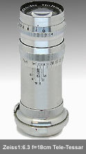 Contax Carl Zeiss JENA 180mm f/6.3  Tele-Tessar telephoto lens in Contax RF mount