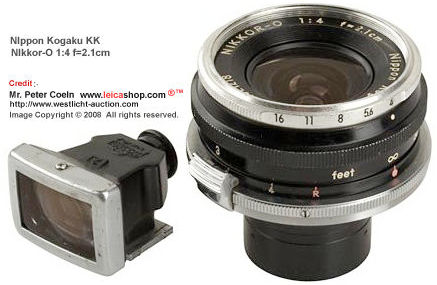 Nippon Kogaku KK (Nikon) 21mm f4 Nikkor-O ultrawideangle lens  with dedicated finder 2.1cm