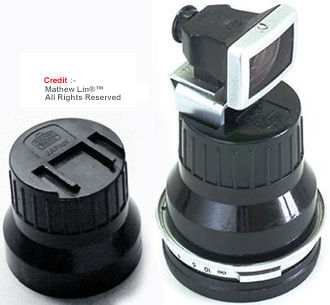 The dedicated rear lens cap with slot to house the Accesssory finder for the Nikkor-O 21mm f/4.0 (2.1cm f/4). 