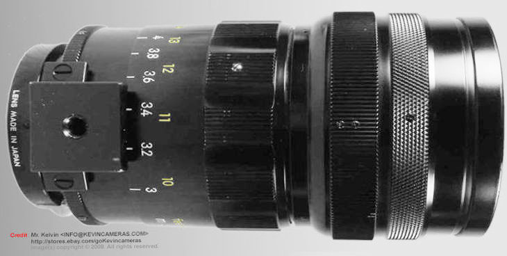 Bottom section /  detail view of an preset version of the   Nikon (Nippon Kogaku K.K.) RF Nikkor-Q 1:4.0 f=25cm (250mm f/4.0) telephoto lens