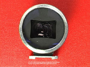 Optical Finder for Nikon's Rangefinder (RF) Nikkor 2.5cm f/4.0 (25mm f/4.0) front section view with rectangular optical element