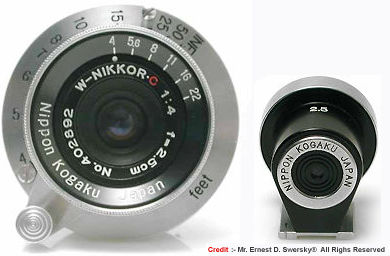Nikon's W-Nikkor.C 25mm f/4.0 Screw mount (SM) ultra-wideangle lens with  dedicated accessory Finder