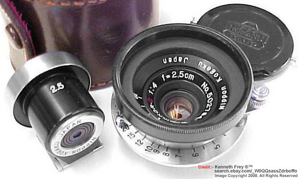 Beutifully taken photo of the 2.5cm Nikkor Wideangle with dedicated Optical Finder and accessories