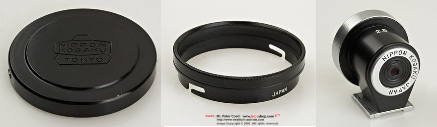 Metal lens cap, lens hood and optical finder for Nikon rangefinder 35mm f/4 wideangle lens