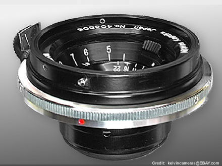 Nikon rangefinder version of the 2.5cm f/4.0 (25mm f/4.0) ultrawide angle lens with chrome lens mounting index marked