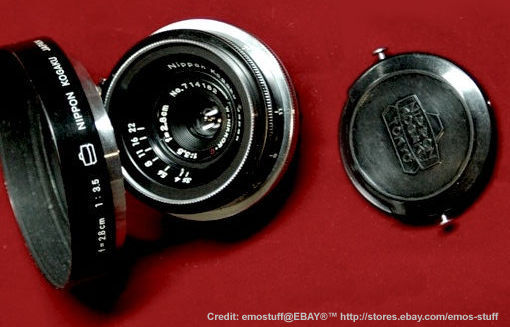 A Black version of  Nikon W-Nikkor-C 1:3.5 f=2.8cm (28mm f/3.5) wideangle lens in Nikon Bayonet S-Mount  