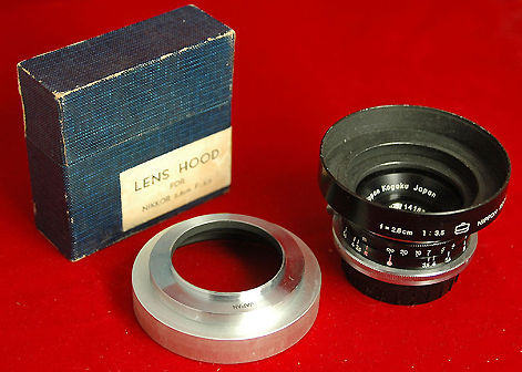 RF Nikkor-W 2.8cm f/3.5 with dedicated lens hood in chrome and black