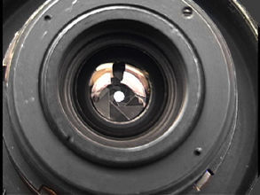 Rear section with a larger sized lens element of W-Nikkor 2.8cm f/3.5 RF wideangle lens