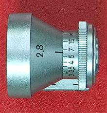 Top view of Nikon dedicated Optical Finder for 2.8cm f/3.5 rangefinder (RF) wideangle lens with 2.8 marking
