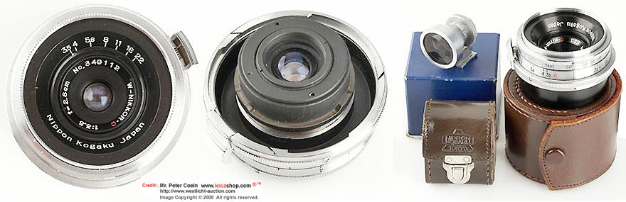 Nikon / Nippon Kogaku KK RF Nikkor rangefinder lens front, rear and accessories 