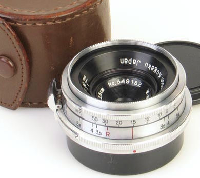 Nikon rangefinder RF 28mm f/3.5 wideangle lens by Ritz camera with lens data and distance, infra index