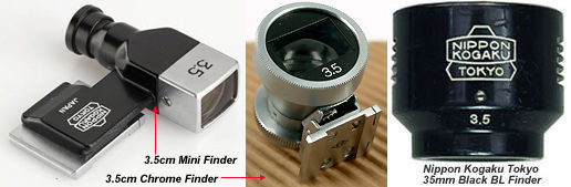 various optical finders available for Nikon W-Nikkor.C 1:2.5 f=3.5cm (35mm f/2.5) wideangle rangefinder lens