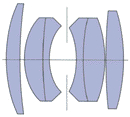 Optical design and illustration for Nikon W-Nikkor.C 1:2.5 f=3.5cm (35mm f/2.5) wideangle rangefinder lens