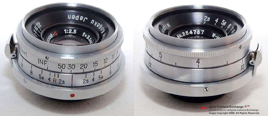 Contax bayonet mount version of the Nikon W-Nikkor.C 1:2.5 f=3.5cm (35mm f/2.5) wideangle rangefinder lens