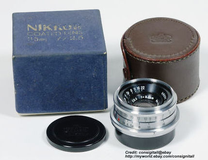 Nikon W-Nikkor.C 1:2.5 f=3.5cm (35mm f/2.5) wideangle rangefinder lens - full setup