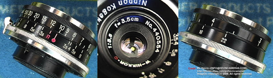 Black paint finish of the W-Nikkor.C 1:3.5 f=3.5cm (35mm f/3.5) wideangle rangefinder lens