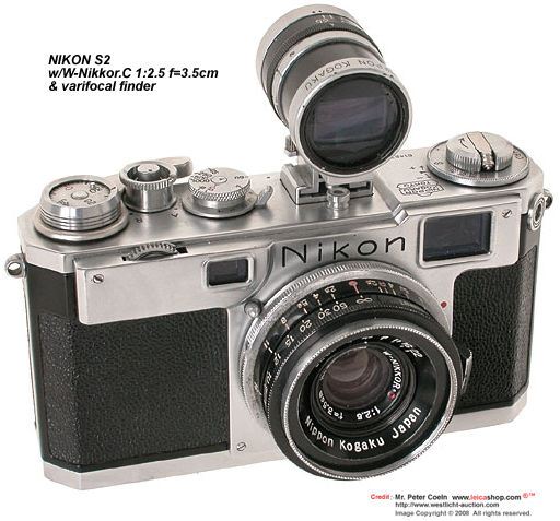Nikon S2 w/W-Nikkor.C 1:2.5 f=3.5cm (35mm f/2.5) and Varifocal Optical Finder  