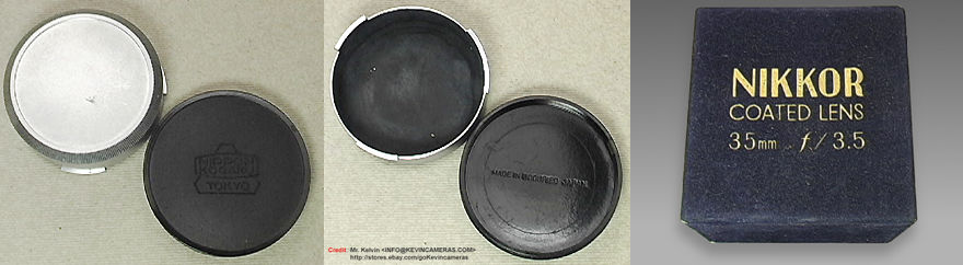 Original slip-in lens cap, lens case and rear lens cap for a W-Nikkor.C 1:3.5 f=3.5cm (35mm f/3.5) wideangle rangefinder lens