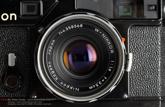 Nikon black finished W-Nikkor 1:1.8 f=3.5cm on a matching NIKON SP Black body