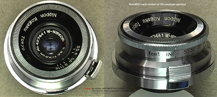 Nikon W-Nikkor.C 1:3.5 f=3.5cm (35mm f/3.5) wideangle rangefinder lens old type /  MIOJ Tokyo 