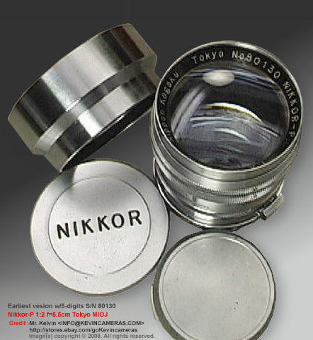 A rare and highly collectible Nikon bayonet S-mount 8.5cm f/2.0 telephoto lens earlier model with standard acccessories