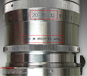 MIOJ symbol on Nikon chrome version  Nikkor-P 1:2 f=8.5cm telephoto lens for Nikon rangefinder cameras