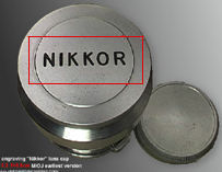 An early design of the lens cap with old type face of NIKKOR used for the rangefinder Nikon camera 