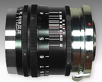 Early version of a Contax mount version, Black lens barrel model of a Nippon Kogaku (Nikon) Nikkor-P 1:2 f=8.5cm telephoto lens for Nikon rangefinder cameras