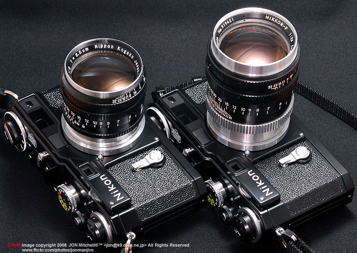 A lovely and well captured photo/picture of  Nikkor-P 10.5cm and 8.5cm telephoto lens mounted on Nikon SP 2005 - photography by Jon Mitchell 