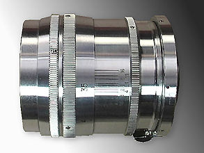 Side section view of an typical chrome bodies  Nikkor-P 1:2 f=8.5cm telephoto lens for Nikon rangefinder cameras