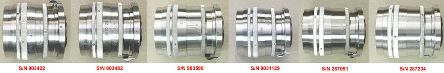 Series of colllectible,  Nikkor-P 1:2 f=8.5cm telephoto lens for Nikon rangefinder cameras with various serial number and production stage