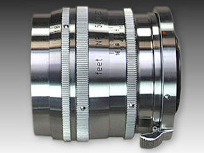 Side section view of the chrome lens barrel of  Nikkor-P 1:2 f=8.5cm telephoto lens for Nikon rangefinder cameras
