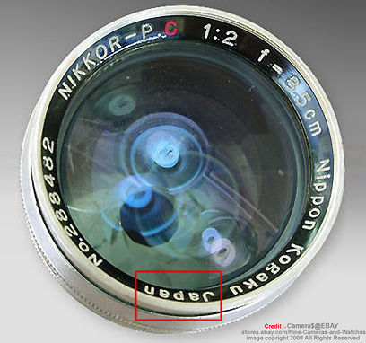 Lens data with Nippon Kogaku KK JAPAN on the Nikkor-P rangefinder telephoto lens
