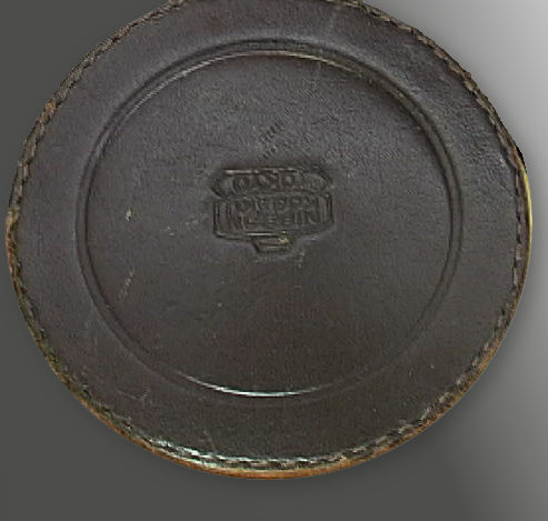 old, brown colored original leather case for  Nikkor-S.C 1:1.5 f=8.5cm telephoto lens 