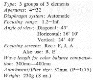 Specification for Nikon UV-Nikkor 55mm f/4.0 no Ai lens