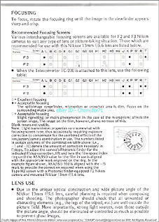Page 5 general users guide and filter compatbility chart  for Nikkor 13mm f/5.6 ultra wideangle lens